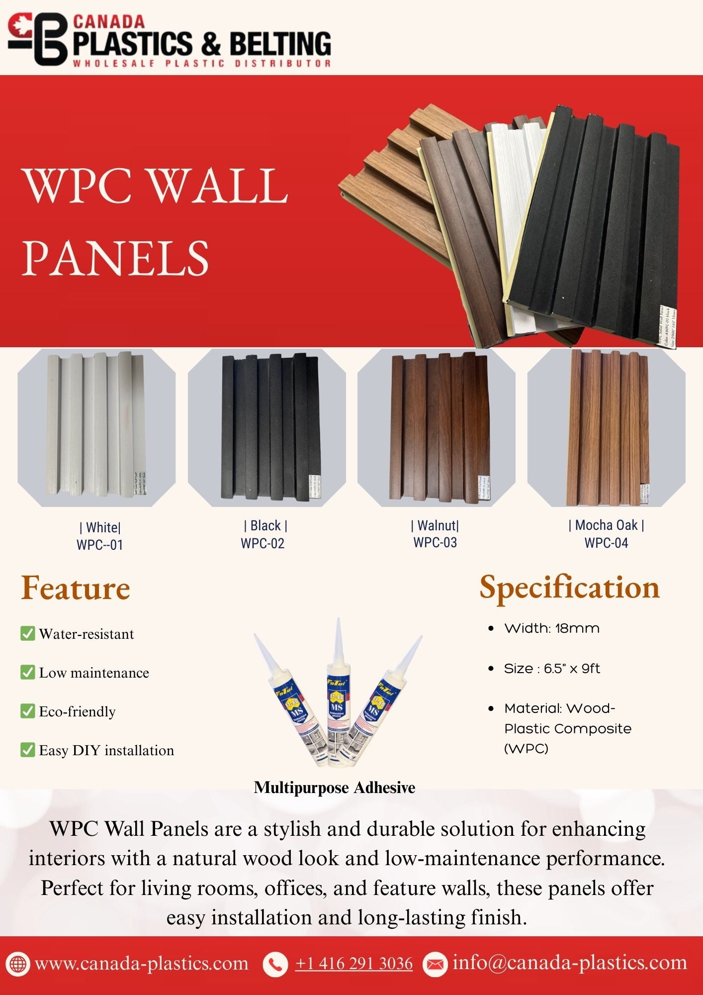 WPC Solid Wall Panels – 18mm | 6.5" x 9ft